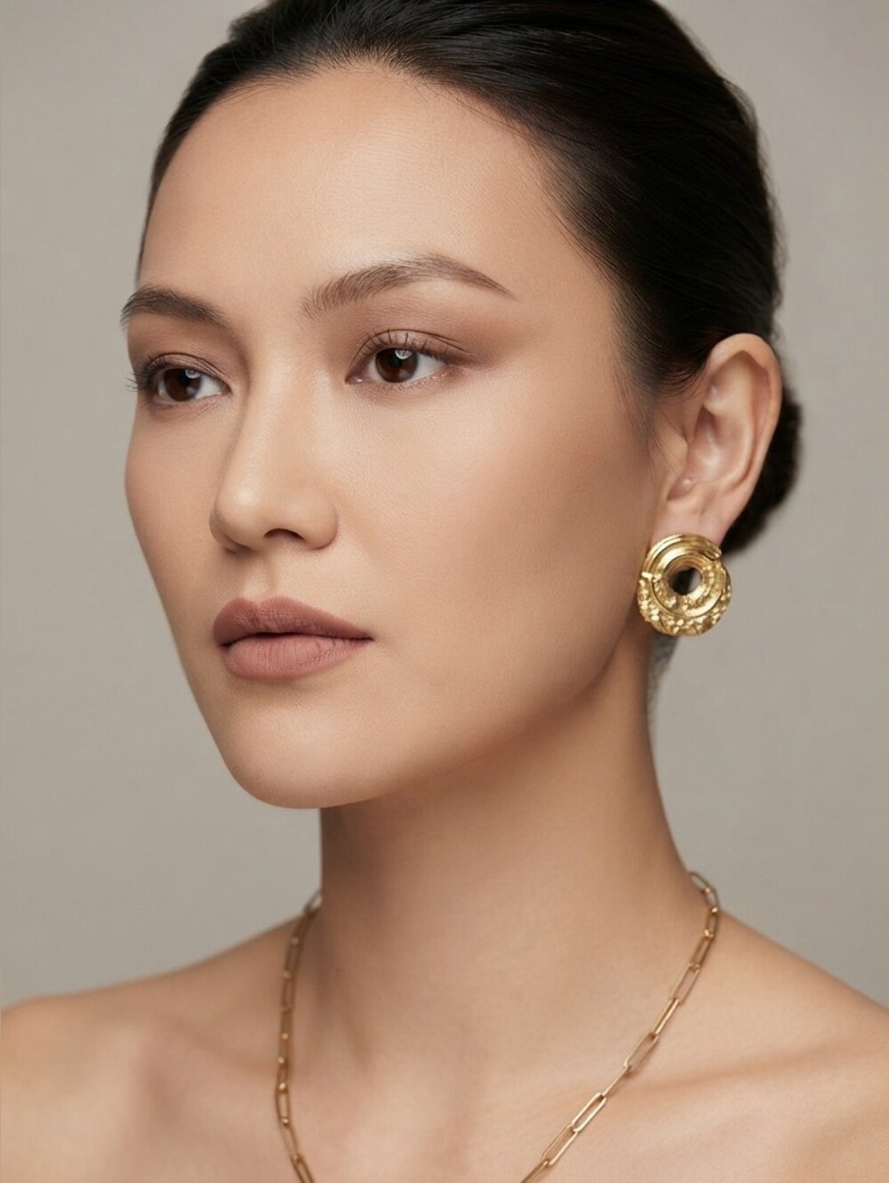 Stainless Steel Classic Textured Gold Plated Disc Earrings for Women